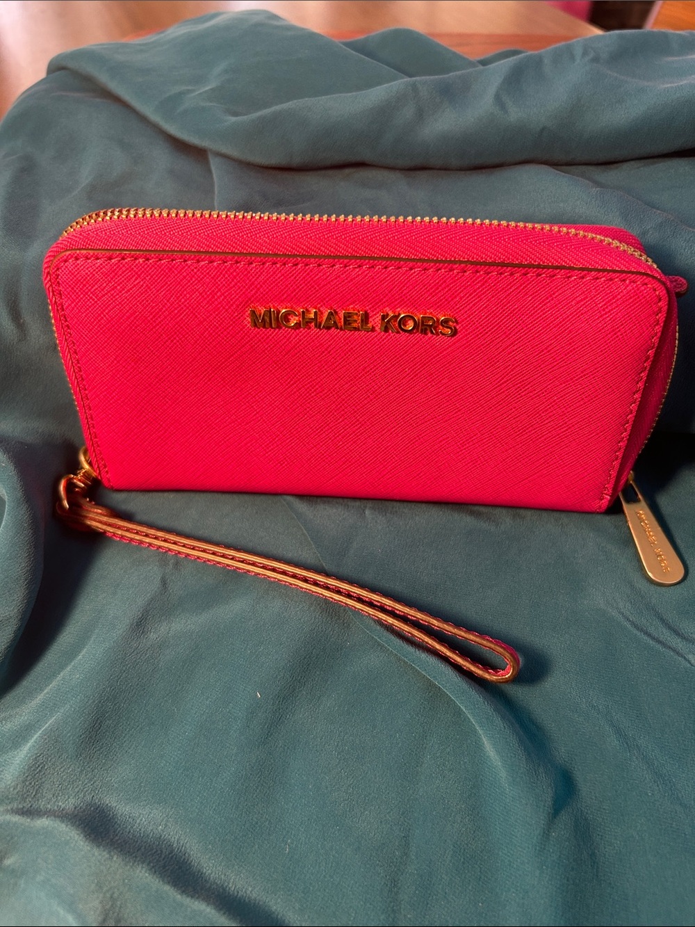 Michael Kors Bold Pink Saffiano Leather Wristlet